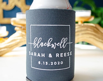 Modern Logo Can Coolers, Custom Printed Can Huggers, Engagement Party Decor, Neoprene Bottle Holder, Personalized Can Coolies, Wedding Favor