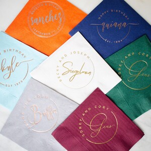 Circle Monogram Contemporary Wedding Napkins, Foil Stamped 3 Ply Cocktail Napkins, Custom Beverage Napkins, Engagement Party, Bridal Shower image 4