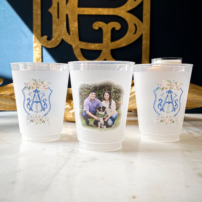 Full Color Frostflex Cups Wedding Crest Frosted Plastic Etsy