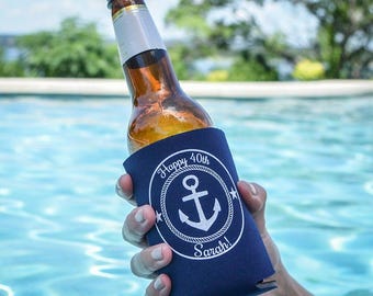 Nautical Birthday Can Coolers, Custom Can Coolers, Personalized Can Coolers, Party Can Coolers, Beach Party Favors, Birthday Party Favors