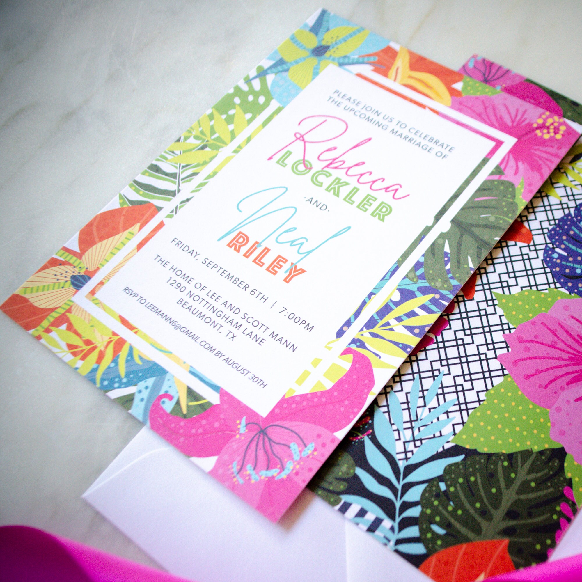 Personalized Tropical Full Color Printed Wedding Invitations, Colorful ...