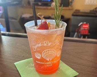Personalized Reunion Shatterproof Cups, Family Reunion Plastic Cup, Beach Party Frosted Cup, Monogrammed Frost Flex Cup, Coastal Frosted Cup