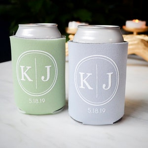 Custom Wedding Can Cooler, Beer Hugger, Drink Holder, Personalized Can Cooler, Monogram Beverage Insulator, Wedding Guest Favor, Party Decor