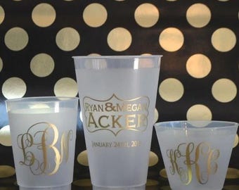 Personalized Frosted Cups, Custom Shatterproof Wedding Cups, Printed Frost Flex Party Cups, Monogrammed Party Cups, Plastic Party Cups