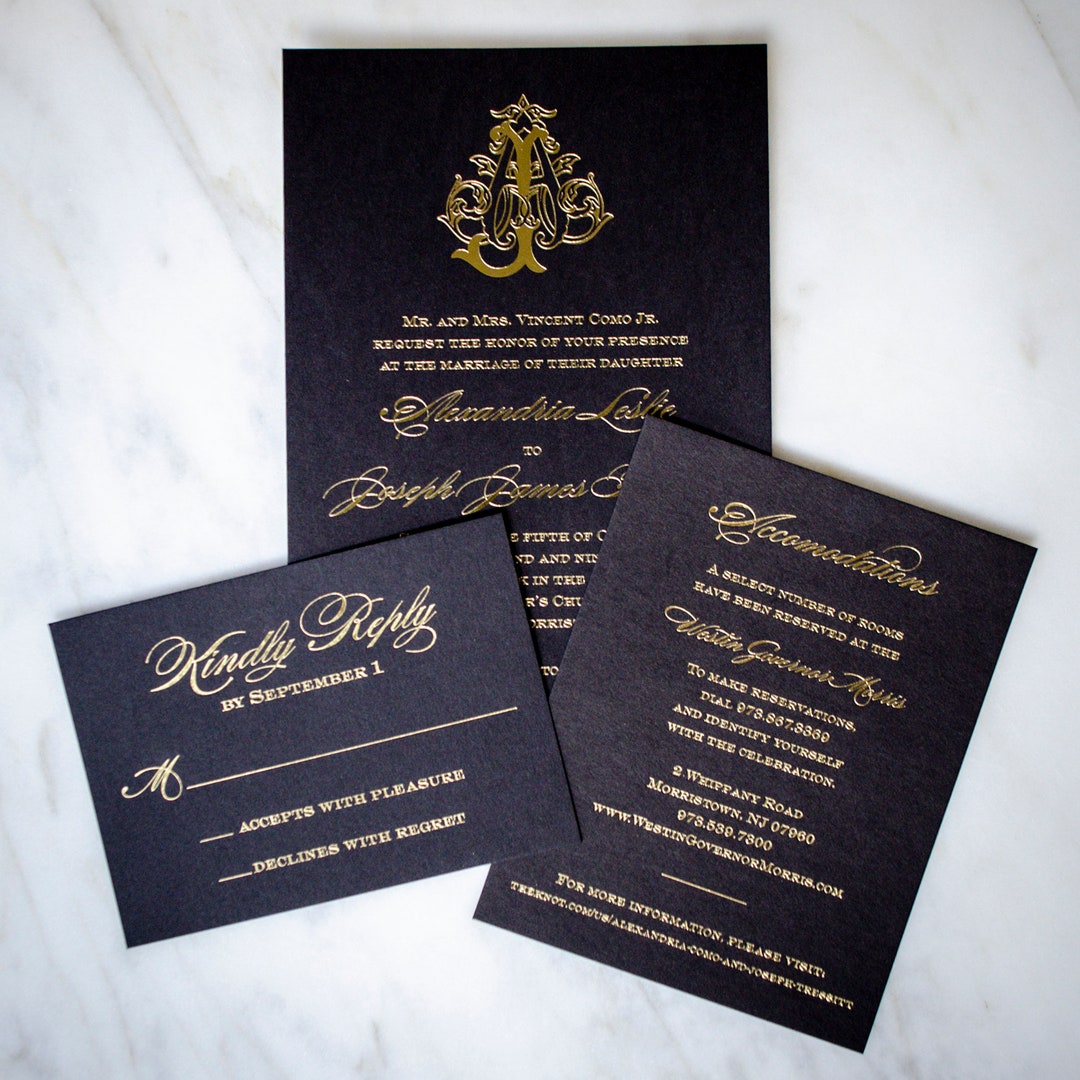 Personalized Gold Foil Stamped Wedding Invitations, Gold Foil Wedding Suite, Elegant Invites