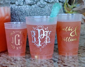 Personalized Frosted Wedding Cups, Custom Printed Cups, Personalized Wedding Favors, Monogrammed Cups, Custom Plastic Cups, Custom Cups