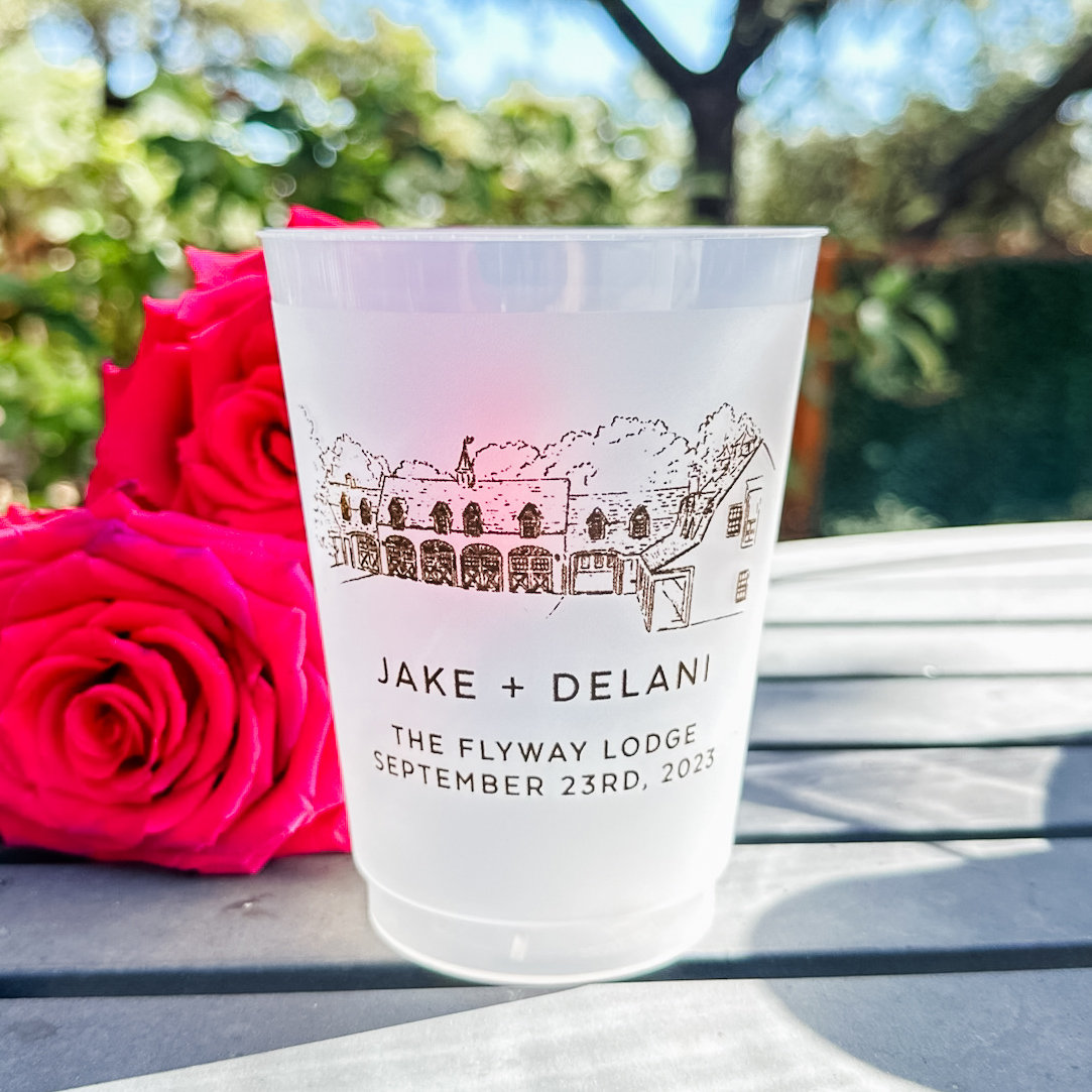 Custom Wedding Venue Cups, Custom Logo Cups, Venue Cup, Wedding Reception, Cocktail Hour, Wedding Favors, Frosted Plastic Cups, Printed Cups