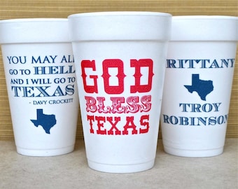 Personalized Texas Styrofoam Cups, Customizable Foam Party Cups, State Pride, Texas Pride, Texas Wedding, Engagement Party Cups