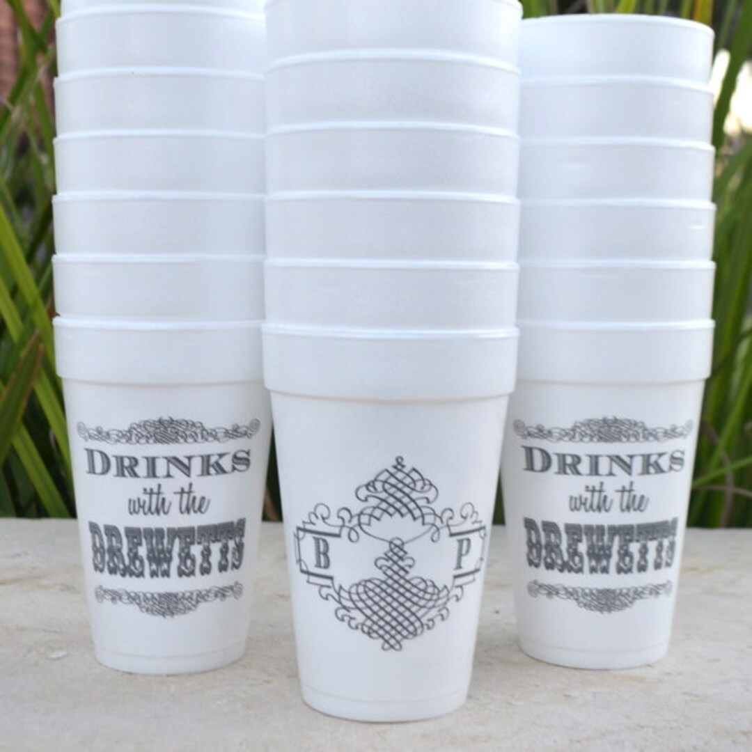 Personalized Styrofoam Party Cups, Customizable Foam Wedding Cups