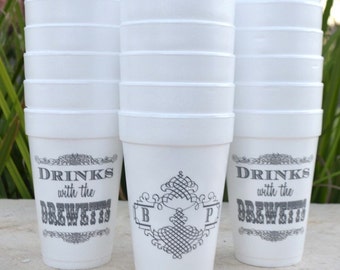 Personalized Styrofoam Party Cups, Customizable Foam Wedding Cups, Monogrammed Cups, Party Favors, Housewarming Cups - Set of 100