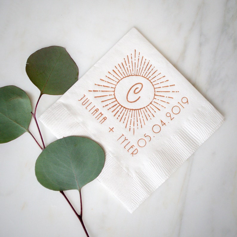 Custom Rose Gold Foil Printed Napkins Monogrammed Wedding Etsy