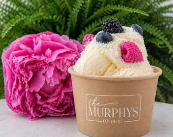 Kraft Wedding Ice Cream Cups, Personalized Paper Bowls, Paper Ice Cream Treat Cups, Custom Gelato Bar Cups, Recyclable Paper Treat Cups