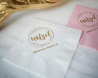 Wedding Beverage Napkins, Custom Cocktail Napkins, 3 Ply Party Napkins, Gold Foil Monogram Napkins, Appetizer Napkins, Personalized Napkins