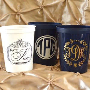 Custom Wedding Party Cups, Monogrammed Stadium Cups, Personalized Wedding Favors, Bridal Shower, Customizable Cups, Party Favors