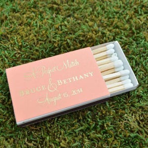Printed &quot;A Perfect Match&quot; Personalized Matches, Custom Wedding Matchboxes, Personalized Printed Wedding Favors, Bar Matches