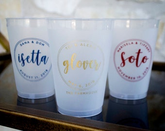 Frosted Wedding Cups, Printed Plastic Cups, Custom Party Favors, Wedding Reception, Engagement Party, Monogrammed Cups, Printed Party Cups