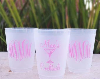 Customizable Shatterproof Frost Flex Party Cups, Personalized Signature Cocktail Frosted Plastic Cup, Custom Monogrammed Wine Frost Flex Cup