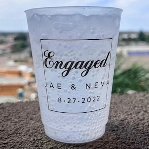 Engagement Shatterproof Cups, Custom Engaged Cups, Frosted Plastic Cups, Modern Engagement Party Decor, Engagement Party Favor, Engaged Cups