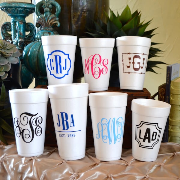 Personalized Monogrammed Styrofoam Cups, Customizable Wedding Cups, Foam Party Cups, Monogrammed Cups, Baby Shower, Birthday Party Cups