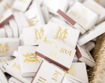 Gold Foil Wedding Matchboxes, Custom Designed Matchbox Favors, Personalized Wedding Matchbox, Sparkler Send Off Matches, Wedding Day Favors