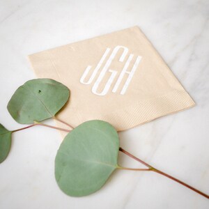 Modern Wedding Monogram Cocktail Napkins, Block Monogram Napkins, Tan Napkins, Personalized Napkins, Custom 3 Ply Napkins, Paper Napkins zdjęcie 1