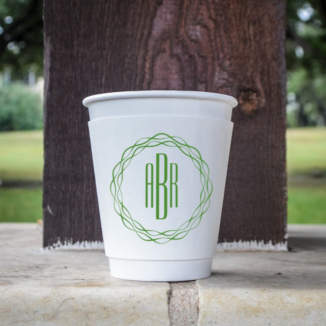 Monogrammed Premium Paper Coffee Cups, Customizable Paper Wedding Cups, Coffee Bar, Hot Cocoa