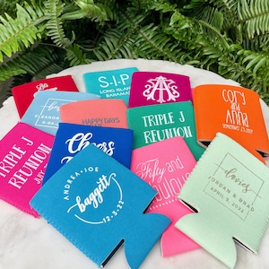Custom Green Monogram Can Coolers, Monogrammed Wedding Beer Hugger, Neoprene Can Coolers, Custom Wedding Green Coolies, Can Coolies image 6