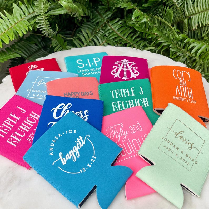 Custom Green Monogram Can Coolers, Monogrammed Wedding Beer Hugger, Neoprene Can Coolers, Custom Wedding Green Coolies, Can Coolies image 6