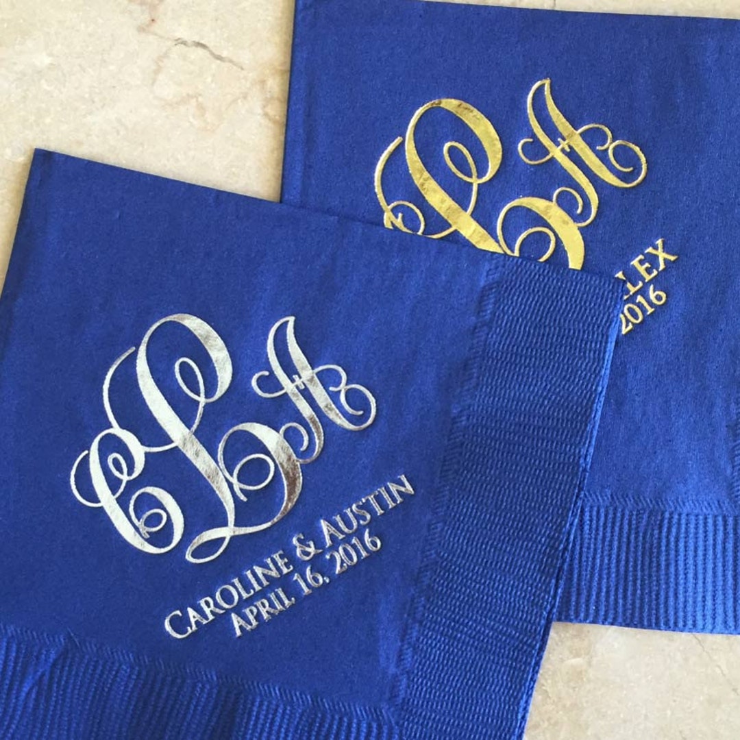 Custom Cocktail Napkins With Large Script Monogram, Custom Monogrammed