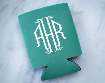 Personalized White Ink Monogrammed Can Coolers, Personalized Wedding Favors, Personalized Neoprene Can Coolers, Custom Wedding Can Coolies