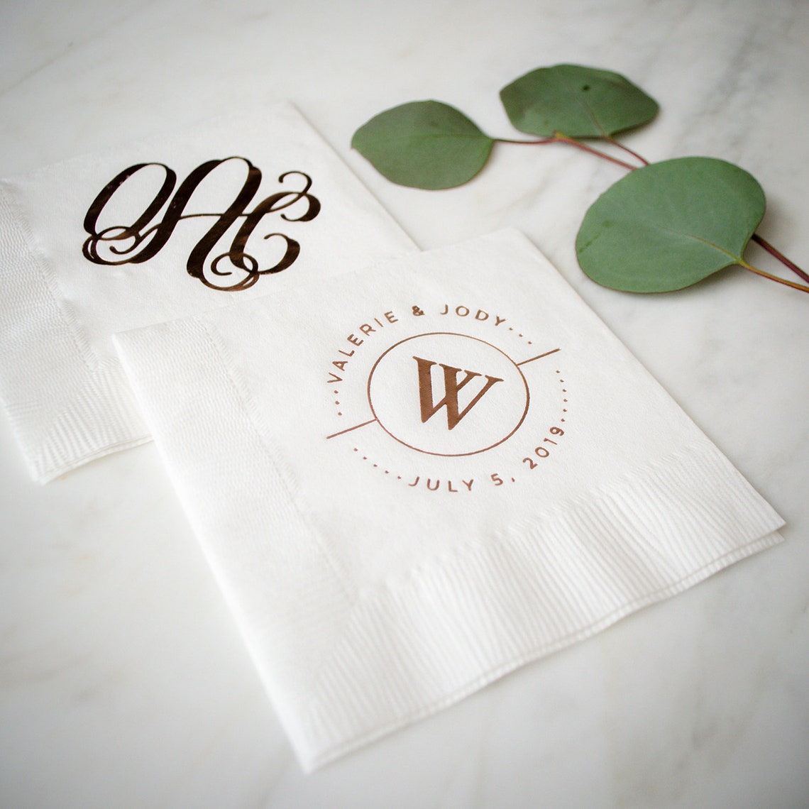 Custom Rose Gold Foil Printed Napkins Monogrammed Wedding Etsy