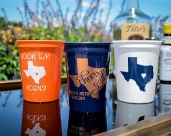 Texas Party Cups, Custom Texas Cups, Plastic Stadium Cups, Cheers Y'all Cups, Plastic Party Cups, Custom Wedding Cups, Party Favor Cups