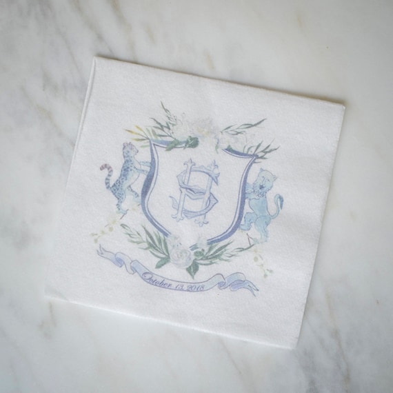 Full Color Family Crest Linen Like Wedding Napkins Etsy