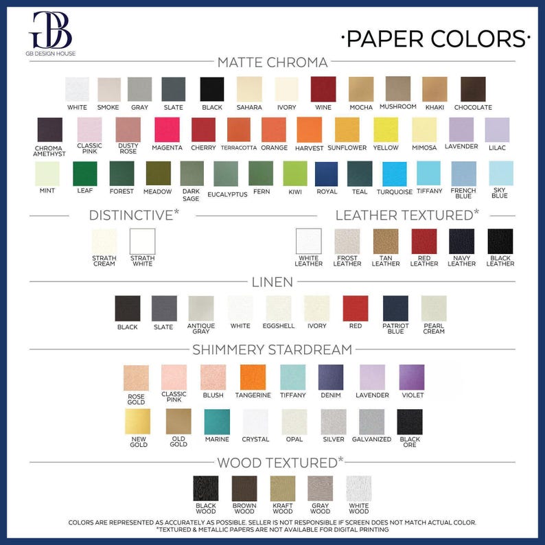 a collection of various paper colors, including matte chrome, leather textures, and wood textures, presented in a visually appealing manner.