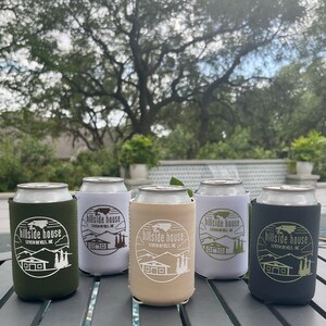 Custom Designed Can Coolers, Custom Correlating Beer Huggers, Neutral Wedding Favors, Neoprene Can Coolers, Custom Event Can Cooler Favors