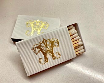 Gold Foil Stamped Wedding Matches, Personalized Matchbox Favors, Custom Monogram Matchbox, Sparkler Send Off Matches, Wedding Day Favors