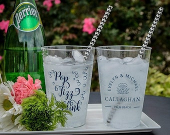 Pop Fizz Clink Hard Plastic Cups, Personalized Hard Plastic Cups, Personalized Wine Glasses, Hard Plastic Anniversary Party, Baby Shower Cup