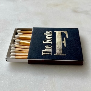 Gold Foil Last Name Matchboxes, Initial Custom Printed Wedding Matches, Personalized Wedding Favors, Foil Printed Event Matches, Matchboxes