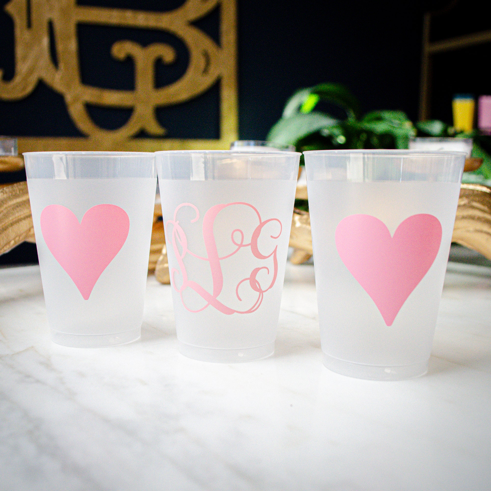Pink Baby Shower Cups Heart Monogram Bridal Shower Cups Etsy