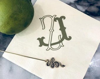 Interlocking Monogram Napkins, Custom Cocktail Napkins, Personalized Wedding Napkins, 3 Ply Engagement Party Napkins, Housewarming Gifts