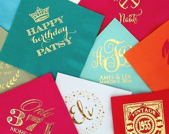 Personalized Printed Party Napkins, Custom Napkins, Cocktail Napkins, Personalized Beverage Napkins, Foil Printed Napkins, Wedding Napkins