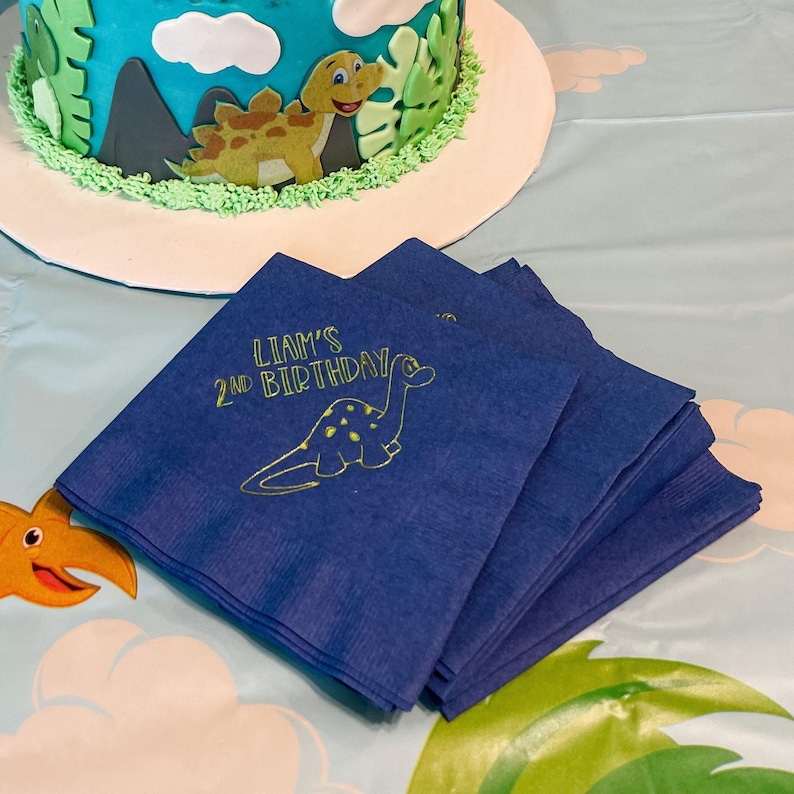 Dinosaur 2nd Birthday Napkins, 3ply Kid's Birthday Napkins, Foil Dinosaur Bday Napkins, Second Birthday Party Napkins, 3ply Kid's Napkins image 1