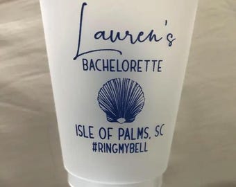 Customized Beach Themed Bachelorette Shatterproof Cups, Seashell Bachelorette Frosted Party Cups, Destination Wedding Favors, Printed Cups