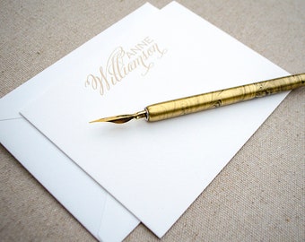 Elegant Custom Name Letterpress A2 Stationery & Envelope Set, Personalized Flat Note Cards , Custom Notecard Gift Set, Correspondence Cards