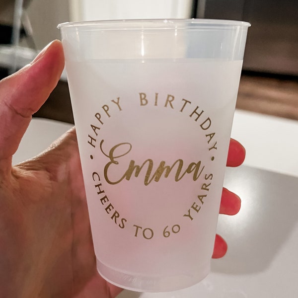 Cheers To 60 Years Frosted Cups, Happy 60th Birthday Party Shatterproof Cups, Party Favors, Gold Cups, Shatterproof Cups, Sixtieth Birthday