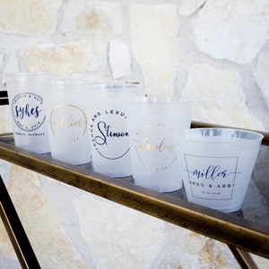 Last Name Wedding Cups, Custom Frosted Cups, Wedding Reception Cups, Rehearsal Dinner, Engagement Party Favors, Cups For Wine, Cocktail Hour