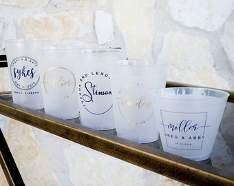 Last Name Wedding Cups, Custom Frosted Cups, Wedding Reception Cups, Rehearsal Dinner, Engagement Party Favors, Cups For Wine, Cocktail Hour