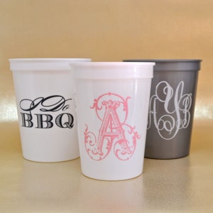 Colorful Customized Stadium Cups, Monogrammed Party Cups, Personalized Party, Monogrammed Party Favors, Single Initial Monogram, I Do BBQ