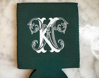 Script Interlocking Monogrammed Can Coolers, Custom Wedding Can Cooler Favors, Elegant Monogrammed Can Hugger Favors, Neoprene Party Favors