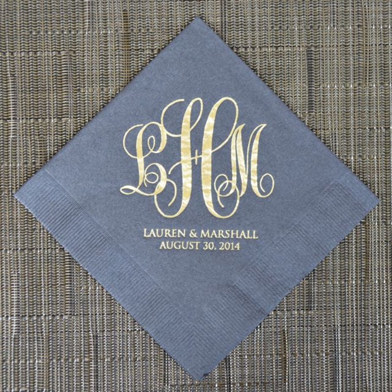 Personalized Wedding Monogram Napkins Custom Napkins Gold Etsy